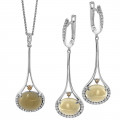 'Felicia' Women's Sterling Silver Set: Chain-Pendant + Earrings - Silver SET-7046