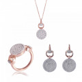 'Alisia' Women's Sterling Silver Set: Necklace + Earrings + Ring - Rose SET-7420