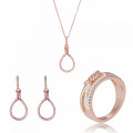 'Aava' Women's Sterling Silver Set: Necklace + Earrings + Ring - Rose SET-7421