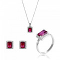 'Enora' Women's Sterling Silver Set: Necklace + Earrings + Ring - Silver SET-7425/RU