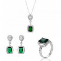 Orphelia® 'Enora' Women's Sterling Silver Set: Necklace + Earrings + Ring - Silver SET-7426/EM
