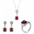 'Enora' Women's Sterling Silver Set: Necklace + Earrings + Ring - Silver SET-7426/RU