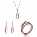 'Gigi' Women's Sterling Silver Set: Necklace + Earrings + Ring - Rose SET-7438