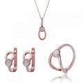 'Gigi' Women's Sterling Silver Set: Necklace + Earrings + Ring - Rose SET-7439