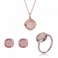 'Amalia' Women's Sterling Silver Set: Necklace + Earrings + Ring - Rose SET-7442
