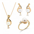 Orphelia® 'Adia' Women's Sterling Silver Set: Necklace + Earrings + Ring - Gold SET-7473