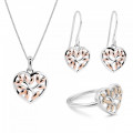 'Afia' Women's Sterling Silver Set: Necklace + Earrings + Ring - Silver/Rose SET-7474