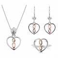 'Delilah' Women's Sterling Silver Set: Necklace + Earrings + Ring - Silver/Rose SET-7475