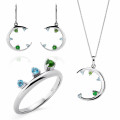 'Eline' Women's Sterling Silver Set: Necklace + Earrings + Ring - Silver SET-7497