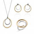 Orphelia® 'Bastien' Women's Sterling Silver Set: Necklace + Earrings + Ring - Silver/Gold SET-7499