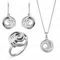 'Apolline' Women's Sterling Silver Set: Necklace + Earrings + Ring - Silver SET-7500