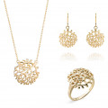 'Flavie' Women's Sterling Silver Set: Necklace + Earrings + Ring - Gold SET-7502/G