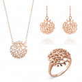 'Flavie' Women's Sterling Silver Set: Necklace + Earrings + Ring - Rose SET-7502/RG