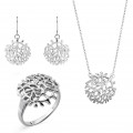 'Flavie' Women's Sterling Silver Set: Necklace + Earrings + Ring - Silver SET-7502