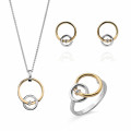 'Antoine' Women's Sterling Silver Set: Necklace + Earrings + Ring - Silver/Gold SET-7503/1