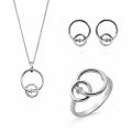 'Antoine' Women's Sterling Silver Set: Necklace + Earrings + Ring - White SET-7503
