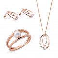 'Heloise' Women's Sterling Silver Set: Necklace + Earrings + Ring - Rose SET-7509