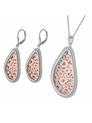 Orphelia® Women's Sterling Silver Set: Chain-Pendant + Earrings - Silver/Rose SET-068