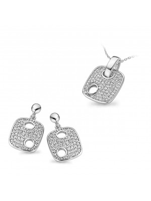 Women's Sterling Silver Set: Chain-Pendant + Earrings - Silver SET-5098