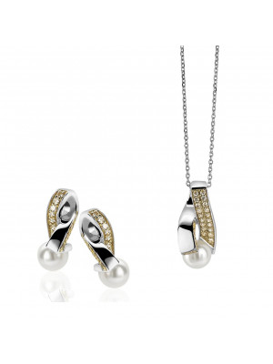Orphelia® Women's Sterling Silver Set: Chain-Pendant + Earrings - Silver/Gold SET-5204