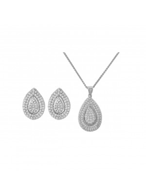 Women's Sterling Silver Set: Chain-Pendant + Earrings - Silver SET-5796