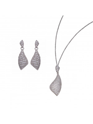Women's Sterling Silver Set: Chain-Pendant + Earrings - Silver SET-5884