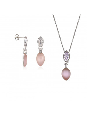 Women's Sterling Silver Set: Chain-Pendant + Earrings - Silver SET-5915