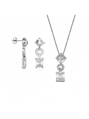 Orphelia® Women's Sterling Silver Set: Chain-Pendant + Earrings - Silver SET-5919