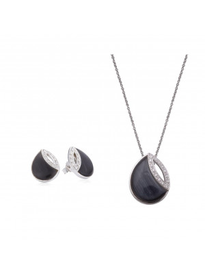 Women's Sterling Silver Set: Chain-Pendant + Earrings - Silver SET-5929