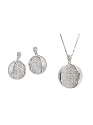 Women's Sterling Silver Set: Chain-Pendant + Earrings - Silver SET-5936