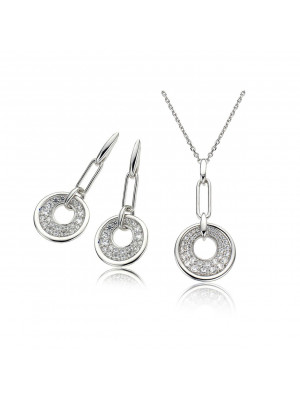 Women's Sterling Silver Set: Chain-Pendant + Earrings - Silver SET-5961