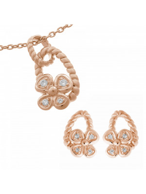 Orphelia® Women's Sterling Silver Set: Chain-Pendant + Earrings - Rose SET-6020/1