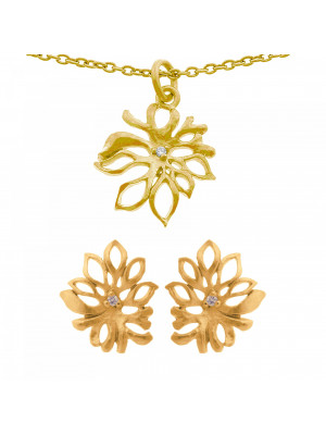 Orphelia® Women's Sterling Silver Set: Chain-Pendant + Earrings - Gold SET-6027/2