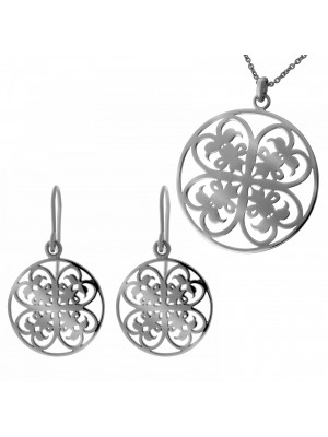 Women's Sterling Silver Set: Chain-Pendant + Earrings - Black SET-6035/3