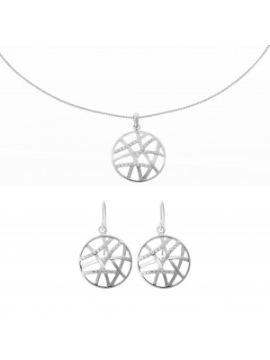 'Amabella' Women's Sterling Silver Set: Chain-Pendant + Earrings - Silver SET-7098