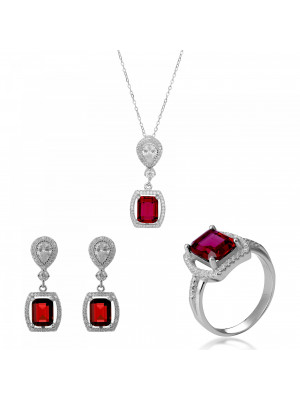 Orphelia® 'Enora' Women's Sterling Silver Set: Necklace + Earrings + Ring - Silver SET-7426/RU