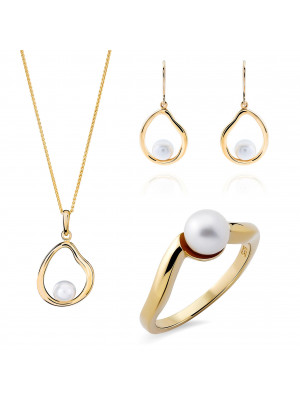 Orphelia® 'Baptiste' Women's Sterling Silver Set: Necklace + Earrings + Ring - Gold SET-7507/G