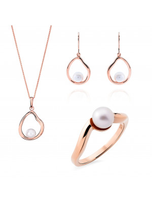 Orphelia® 'Baptiste' Women's Sterling Silver Set: Necklace + Earrings + Ring - Rose SET-7507/RG