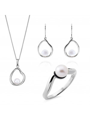 Orphelia® 'Baptiste' Women's Sterling Silver Set: Necklace + Earrings + Ring - Silver SET-7507