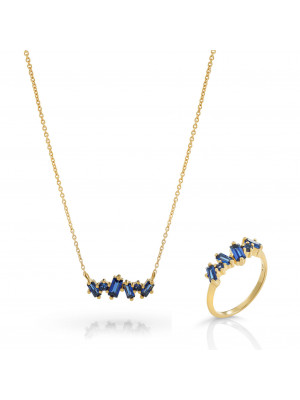 'Novel' Women's Sterling Silver Set: Necklace + Ring - Gold SET-7534