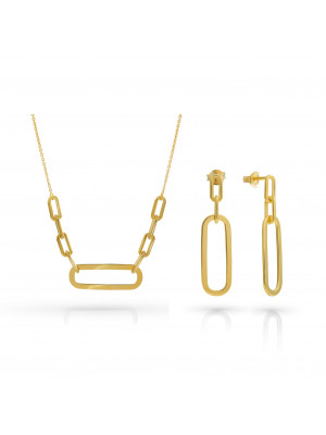 'Essence' Women's Sterling Silver Set: Necklace + Earrings - Gold SET-7560/G