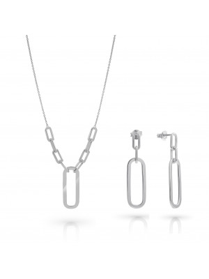 'Essence' Women's Sterling Silver Set: Necklace + Earrings - Silver SET-7560