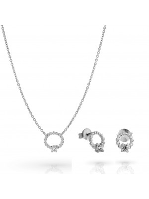 'Premium' Women's Sterling Silver Set: Necklace + Earrings - Silver SET-7562