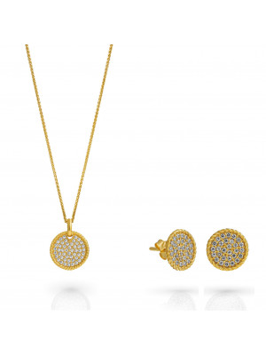 'Bella' Women's Sterling Silver Set: Necklace + Earrings - Gold SET-7565/G