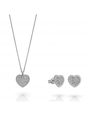 'Elite' Women's Sterling Silver Set: Necklace + Earrings - Silver SET-7566