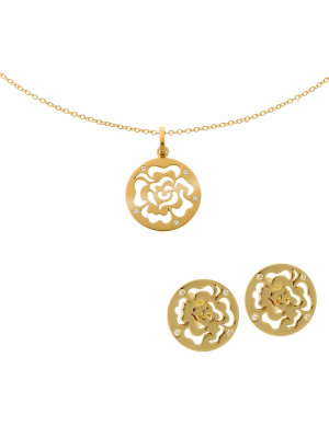 Orphelia® 'Fiore' Women's Sterling Silver Set: Chain-Pendant + Earrings - Gold SET-7079/2