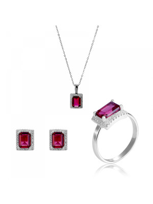 Orphelia® 'Enora' Women's Sterling Silver Set: Necklace + Earrings + Ring - Silver SET-7425/RU