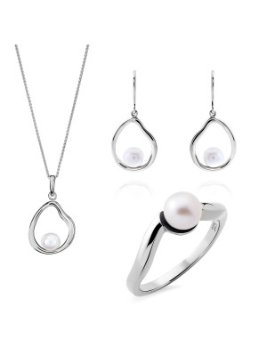 Orphelia® 'Baptiste' Women's Sterling Silver Set: Necklace + Earrings + Ring - Silver SET-7507