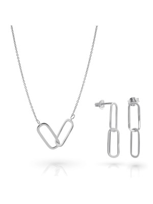 Orphelia® 'Rose' Women's Sterling Silver Set: Necklace + Earrings - Silver SET-7561