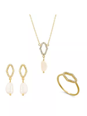 Orphelia® 'Normandy' Women's Sterling Silver Set: Necklace + Earrings + Ring - Gold SET-7574/G